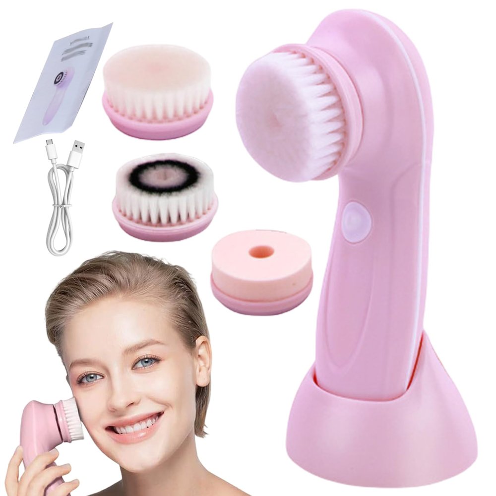 1Set Electric Face Brush, With 3 Interchangeable Heads Electric Face Scrubber, 3 In1 Exfoliating Massage USB Rechargeable Scrubber, Suitable for All Skin Types, Brush
