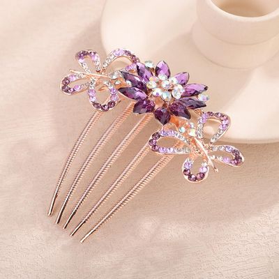 Aimimier Dainty Flower Butterfly Rhinestone Hair Side Combs Sparkly Crystal Long Teeth Comb Wedding Bridal Hair Accessories for Women (Purple)