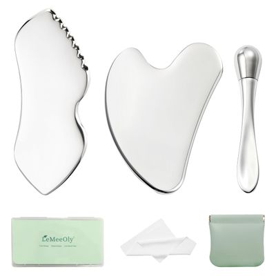LeMeeOly 3pcs Stainless Steel Gua Sha Facial Tools & Eye Cream Applicator Metal GuaSha Set for Face Body, Detailer Gua Sha Lymphatic Drainage Massager,Guasha Face Sculpting Tool