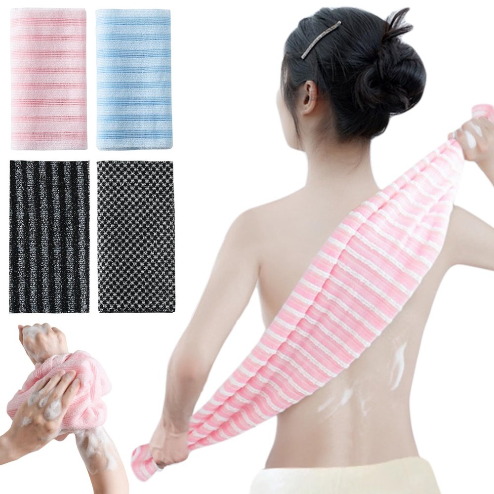 4Pcs Exfoliating Washcloth, Quick-Drying Long-Strip Exfoliating Shower Towel for Showering, Rip-Resistant Body Scrubber Cloth for Men & Women All Skin Types, Washcloth