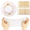 130PCS Hair Nets and Pins Set-30 Invisible Mesh Nets with Elastic Edge (12, 24 Inch), 50 U-Shaped Pins 50pcs Bobby Pins for Ballet Buns, Sleeping, 2 Size Golden view 1