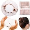 130PCS Hair Nets,30 Invisible Hair Nets (12, 24 Inch) for Ballet Recital,50 U-Shaped Hair Pins 50 Bobby Pins for Bun Maker Kitchen Hair Nets for Men Bun Nets for Women,2 Size Light Brown view 1