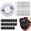 120PCS Elastic Hair Net Set for Food Service Workers 20pcs 24inch Invisible Hair Nets for Men Women Buns,50pcs U-Shaped Hair Pins 50pcs Bobby Pins for Bun Maker, 24inch,Black view 1