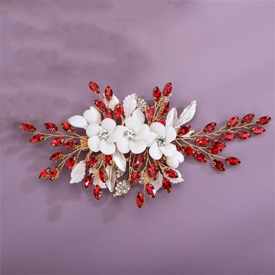 Bridal Hair Clip Rhinestone Flower Wedding Head Accessories Jewelry Trendy EN8 Pink Headpice For Women Silver Tiaras Red