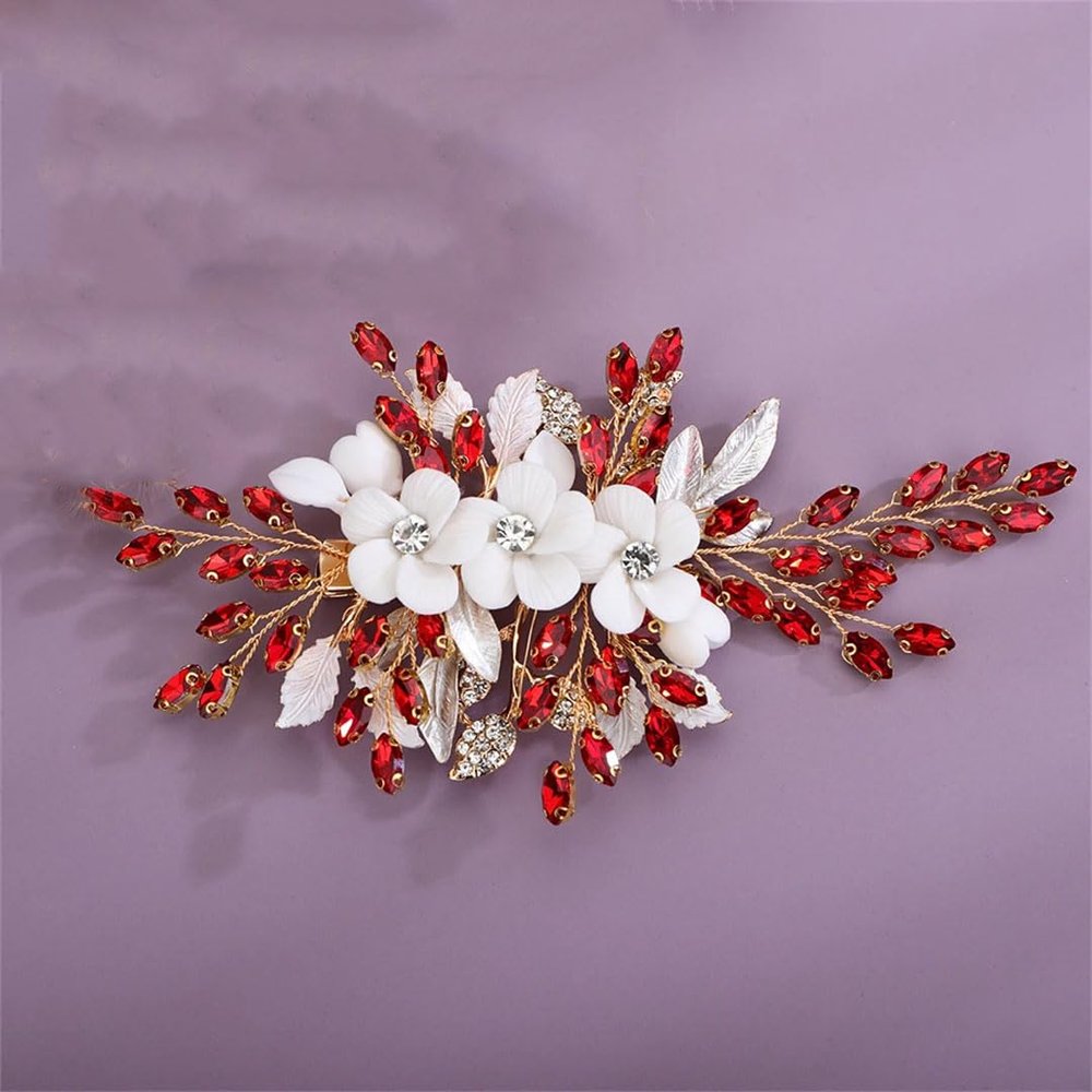 Bridal Hair Clip Rhinestone Flower Wedding Head Accessories Jewelry Trendy EN8 Pink Headpice For Women Silver Tiaras Red