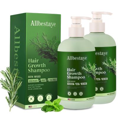2 Bottle 16.9Oz. Rosemary Hair Growth Shampoo, Thickening Shampoo with Biotin Tea Tree Oil for Thinning Hair, Rosemary Mint Strengthening Hair Shampoo for Hair Loss, All Hair Types