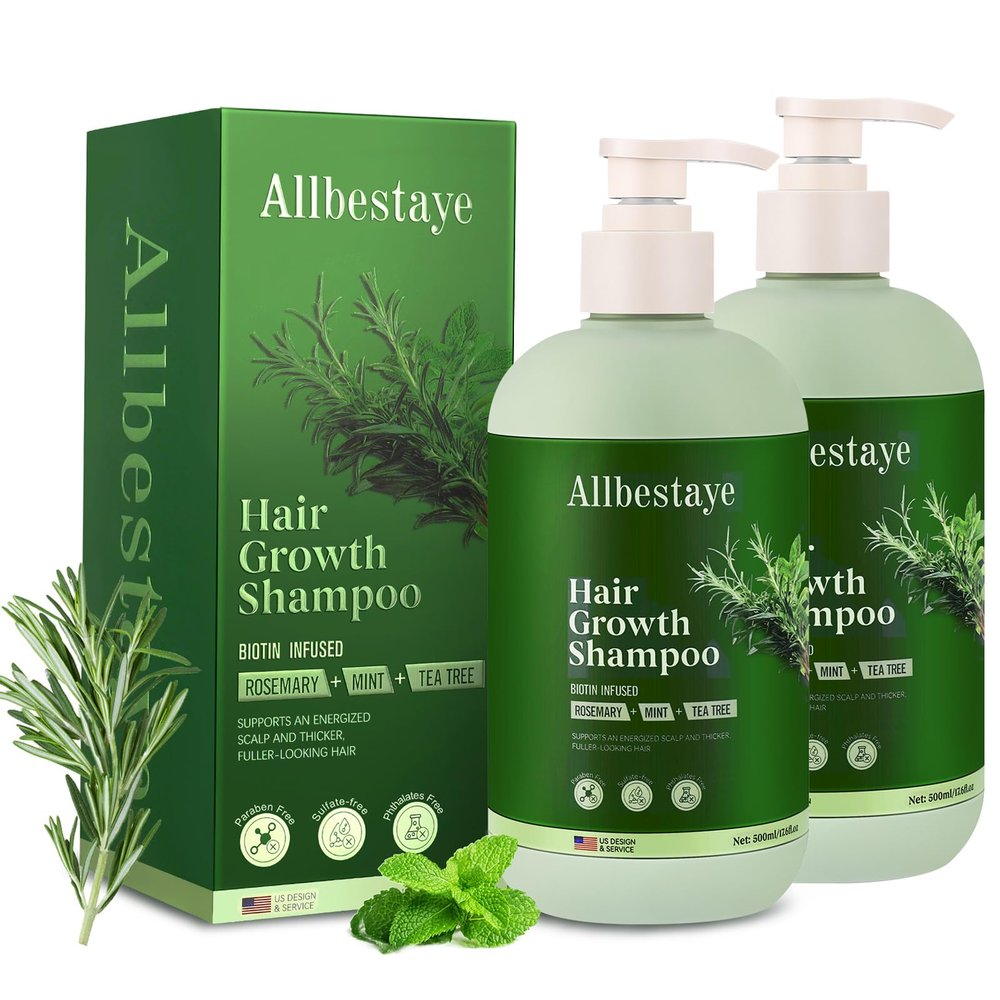 2 Bottle 16.9Oz. Rosemary Hair Growth Shampoo, Thickening Shampoo with Biotin Tea Tree Oil for Thinning Hair, Rosemary Mint Strengthening Hair Shampoo for Hair Loss, All Hair Types