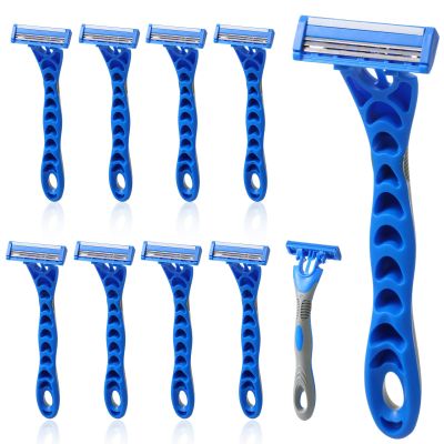 Leriton 10 Pcs Three Blade Disposable Razors for Men Bulk Men's 3 Blade Sensitive Skin Razor for Comfortable Shave