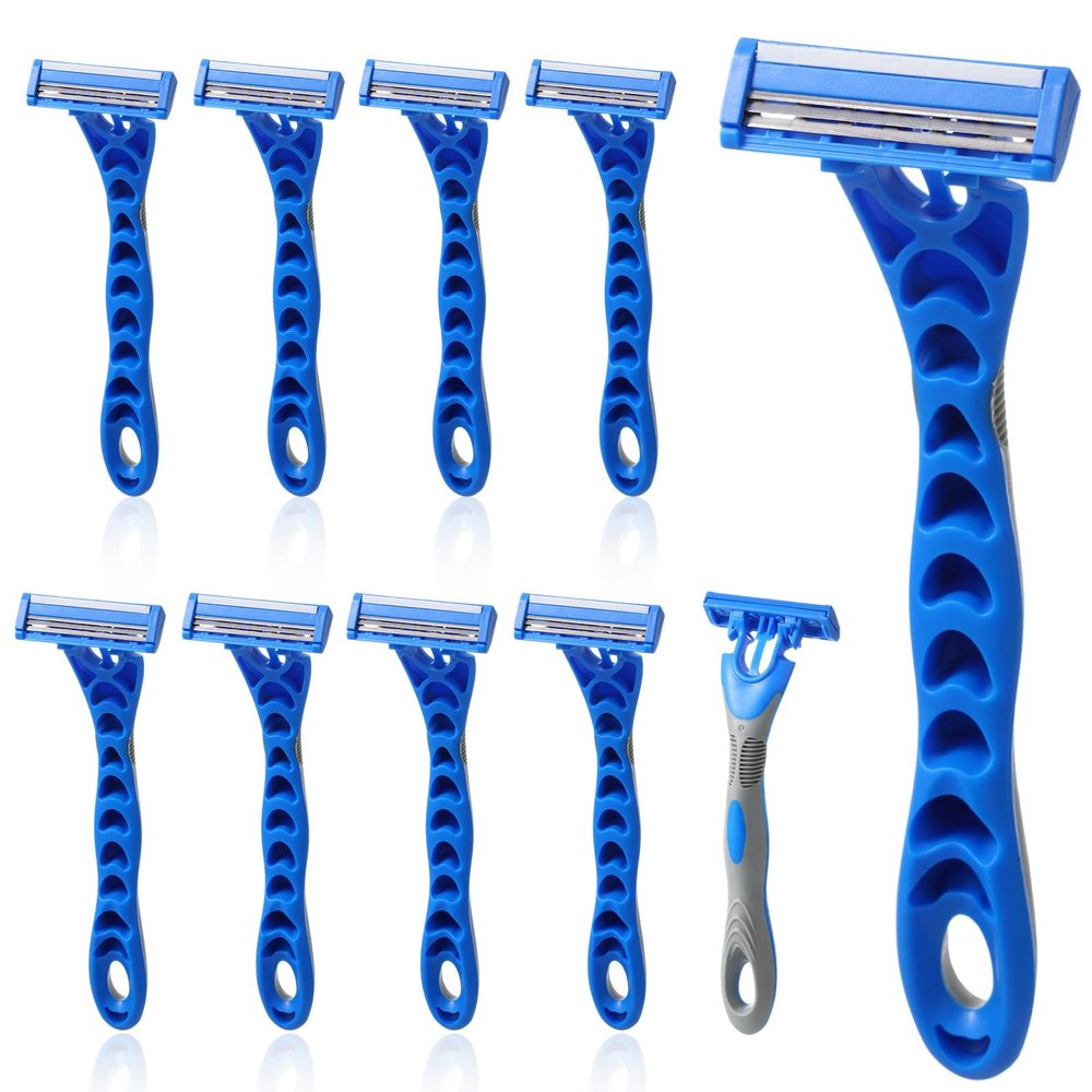 Leriton 10 Pcs Three Blade Disposable Razors for Men Bulk Men's 3 Blade Sensitive Skin Razor for Comfortable Shave