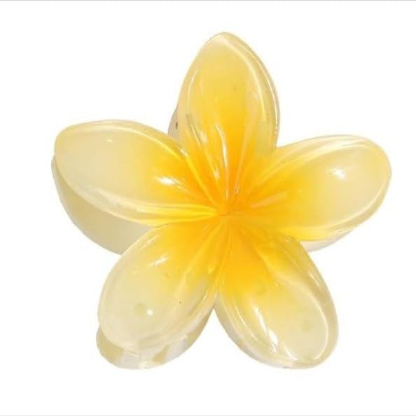 Creamy Yellow Flower Claw Clip, Hawaiian Flower Claw Clips Plumeria Hair Clip Hibiscus Clip for Women Large Clips for Thick Hair,Hair Accessories for Women Large Size for Thick Hair