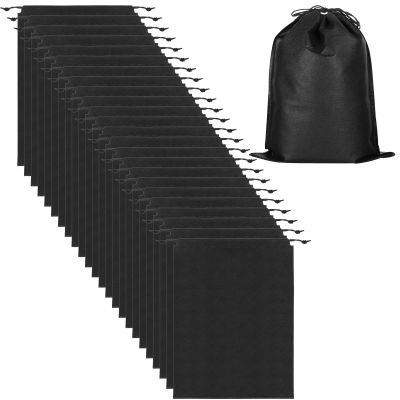 24 Pcs Non-woven Wig Bags with Drawstring Non-woven Bag for Packaging Hair Extensions Wigs Soft Pouches Hair Tools Storage Bags for Home and Salon (Black)