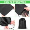 24 Pcs Non-woven Wig Bags with Drawstring Non-woven Bag for Packaging Hair Extensions Wigs Soft Pouches Hair Tools Storage Bags for Home and Salon (Black) view 4