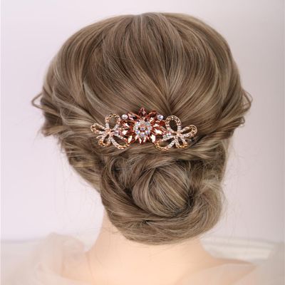 Aimimier Dainty Flower Butterfly Rhinestone Hair Side Combs Sparkly Crystal Long Teeth Comb Wedding Bridal Hair Accessories for Women (Champagne)