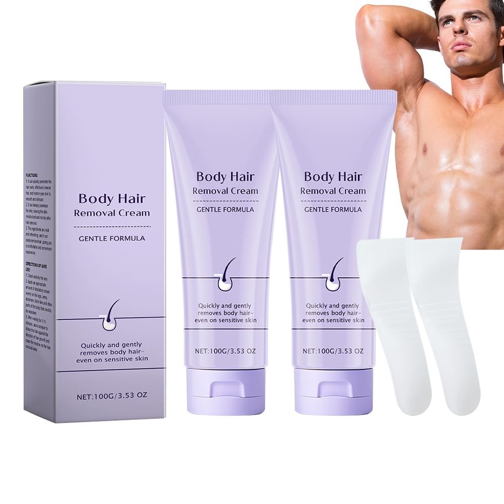 Wenrny Hair Removal Cream for Women and Men,Painless Body Hair Remover with Spatulas,Gentle Fast Effective Depilatory Cream for Private Areas,Legs,Arms,Bikini and Underarms,2 Pack (3.5 oz, purple)