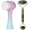 Beomeen Face Brush 2 in 1, Silicone Facial Cleansing Exfoliating Brush Soft Bristles Pore Deep Cleansing, Jade Face Roller Skin Care Tools, Manual Dual Face Wash Scrub Brush Massaging Gift view 1