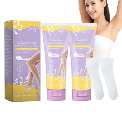 Wenrny Hair Removal Cream for Women and Men,Painless Body Hair Remover with Spatulas,Gentle Fast Effective Depilatory Cream for Private Areas,Legs,Arms,Bikini and Underarms,2 Pack (3.5 oz, yellow)