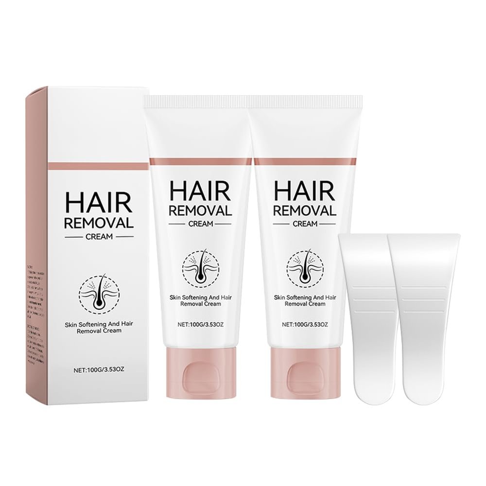 Wenrny Hair Removal Cream for Women and Men,Painless Body Hair Remover with Spatulas,Gentle Fast Effective Depilatory Cream for Private Areas,Legs,Arms,Bikini and Underarms,2 Pack (3.5 oz, white)