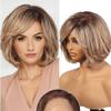 12 In Lace Front Human Hair Wigs For Women Short Layered Wavy Bob Wig With Bangs Remy Human Hair Wigs view 1