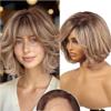 12 In Lace Front Human Hair Wigs For Women Short Layered Wavy Bob Wig With Bangs Remy Human Hair Wigs view 2
