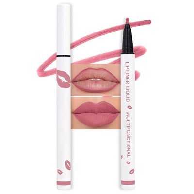 evpct Longwear Liquid Lip Liner Stain Marker Pen Long Lasting Waterproof, Dusty Pink Matte Semi Permanent 24 Hour Lip Liner and Lipstick Combo, Korean Color Stay Lipliner All Day, Lips Stain peel off