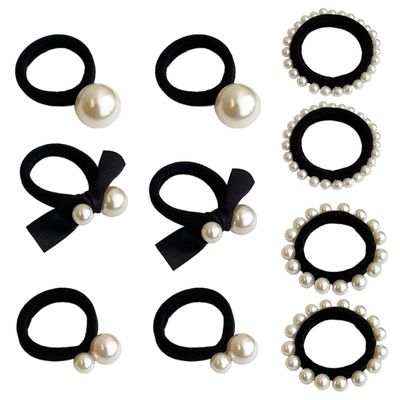 10 Pieces Artificial Pearl Elastic Hair Ties Classic Pearl Hair String Pearl Hair Scrunchies Pearl Hair Ropes Hair Ring Elegant Pearl Ponytail Holder for Women Lady, 5 Styles
