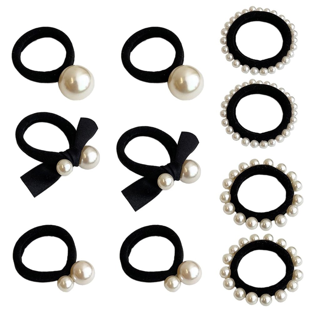 10 Pieces Artificial Pearl Elastic Hair Ties Classic Pearl Hair String Pearl Hair Scrunchies Pearl Hair Ropes Hair Ring Elegant Pearl Ponytail Holder for Women Lady, 5 Styles