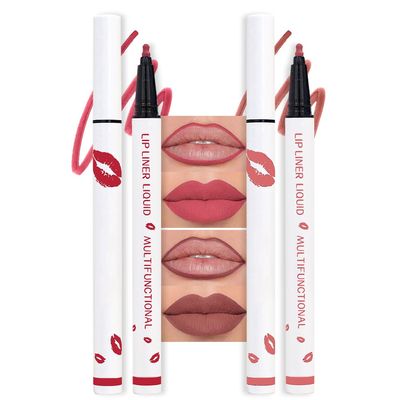 2Pcs Longwear Liquid Lip Liner Stain Marker Pen Set Long Lasting Waterproof, Pink Red Maroon Dusty Mauve Matte 24 Hour Lip Liner and Lipstick Combo, Color Stay Lipliner All Day, Lips Stain peel off