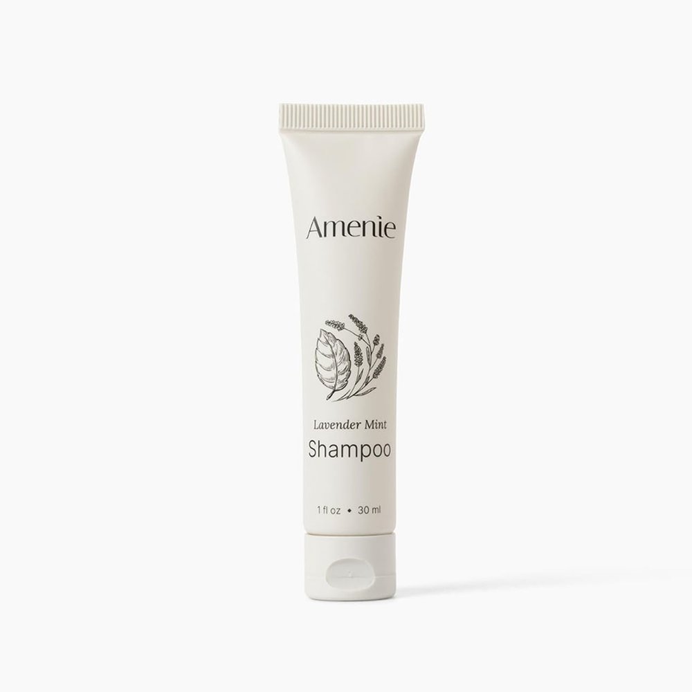 Amenie Lavender Mint Shampoo 1oz Tube Gentle & Revitalizing Shampoo for All Hair Types, Perfect for Hotels and Guest Bathrooms (Case of 200)