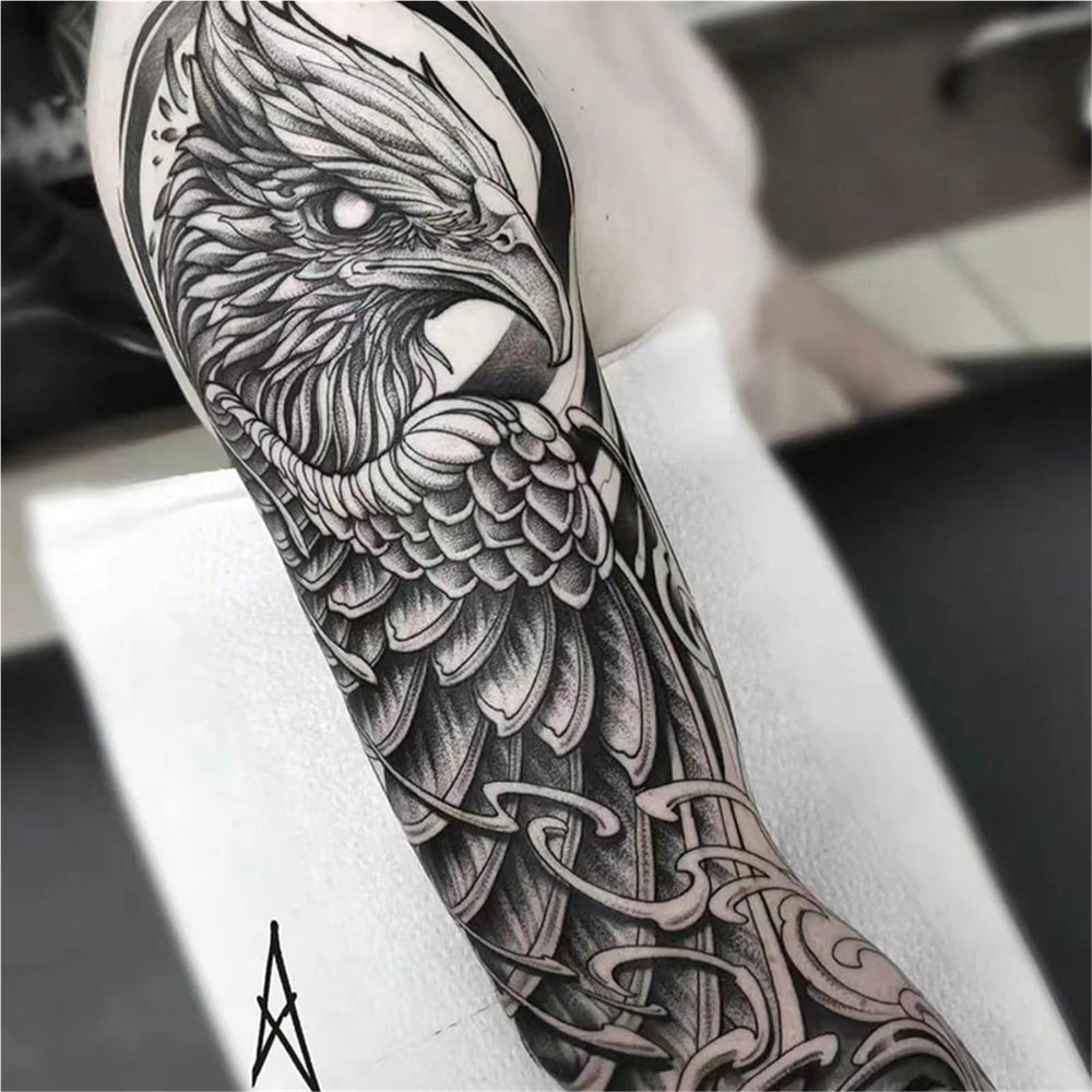 2pcs Flower Arm Skull Eagle Juice Sticker, Semi-Permanent Realistic Fake Tattoos, Lasts 7-15 Days, Waterproof Non-Reflective Temporary Stickers