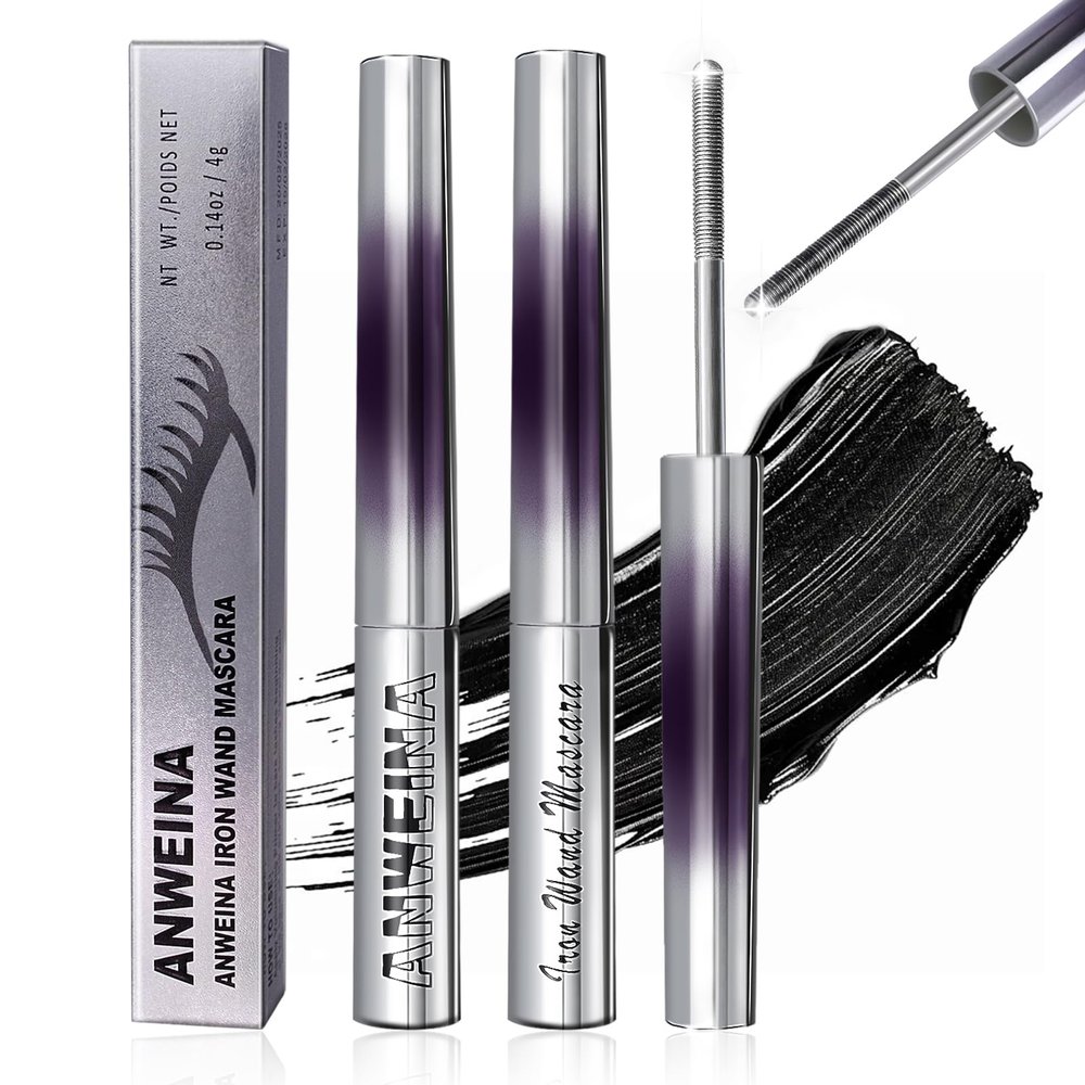 2PCS Iron Wand Mascara, 2025 New Black Washable Metal WandMascara, 3D Curling Iron Wand Fiber Lash Mascara Extension Super Volume Eyelash Non-Clumping Smudge-Proof Long Lasting (Black)