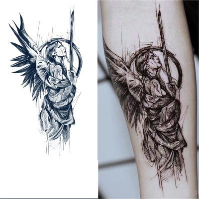 2pcs Fallen Angel Diablo Female Semi-Permanent Tattoo, Realistic Fake Tattoos, Lasts 7-15 Days, Waterproof Non-Reflective Temporary Sticker