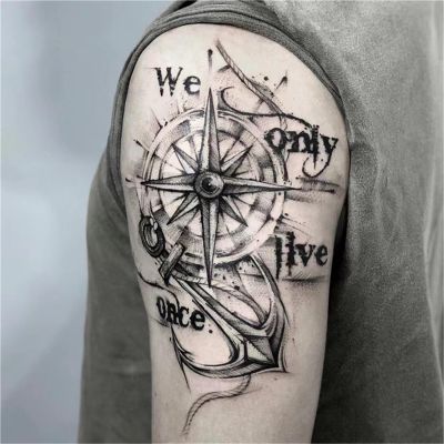 2pcs Flower Arm Compass Juice Tattoo Sticker, Semi-permanent Tattoo, Realistic Fake Tattoos, Lasts 7-15 Days, Waterproof Non-reflective