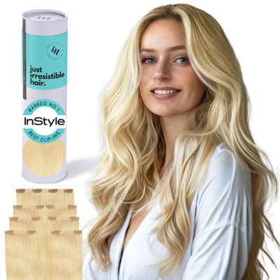 Irresistible Me Real Human Hair Extensions Clip Ins  100% Human Hair Clip In Extensions for Length & Volume  Invisible Extension  Heat Resistant & Dyeable  Light Blonde, 20 Inches