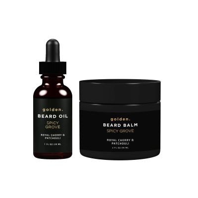 Golden Grooming Beard Bundle for Black Men | Natural Beard Growth Kit with Shea Butter (Regular, Spicy Grove)