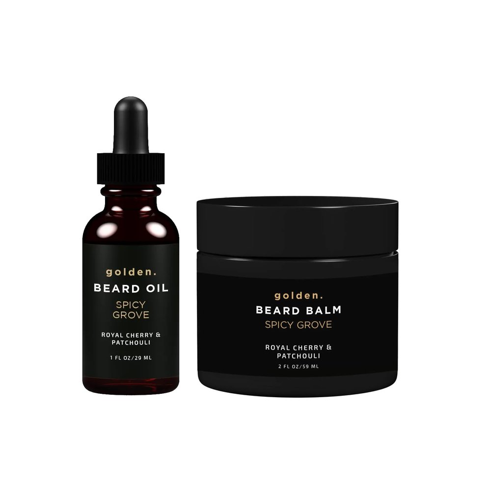 Golden Grooming Beard Bundle for Black Men | Natural Beard Growth Kit with Shea Butter (Regular, Spicy Grove)