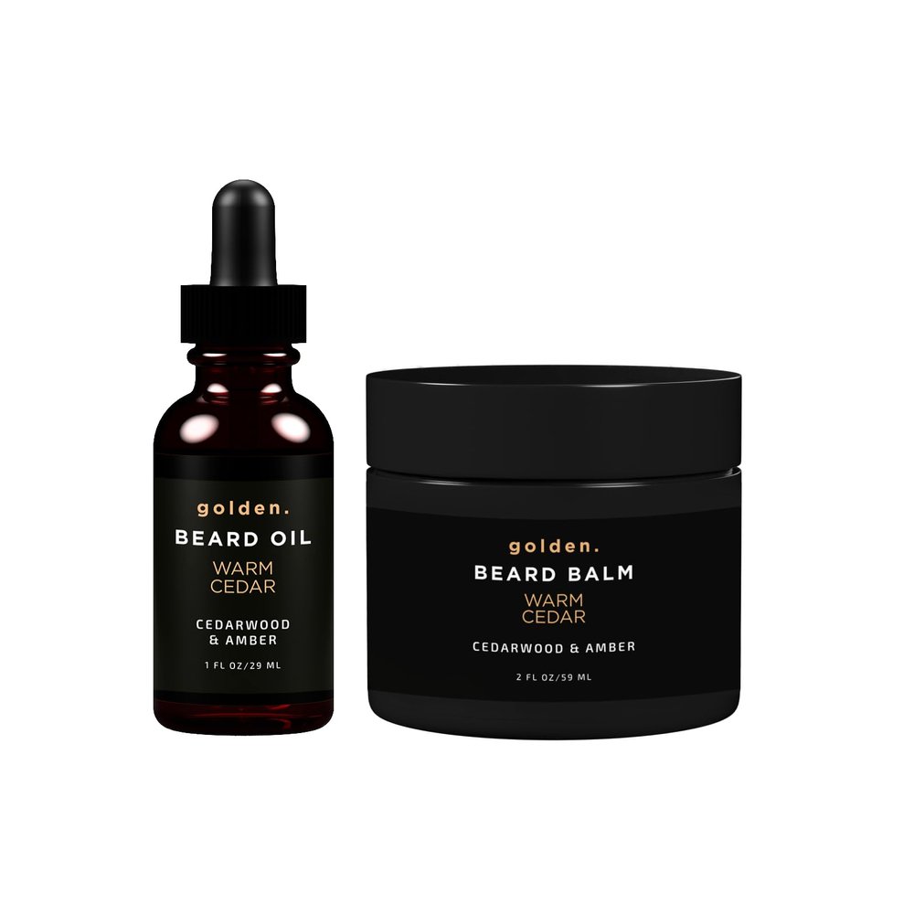 Golden Grooming Beard Bundle for Black Men | Natural Beard Growth Kit with Shea Butter (Regular, Warm Cedar)