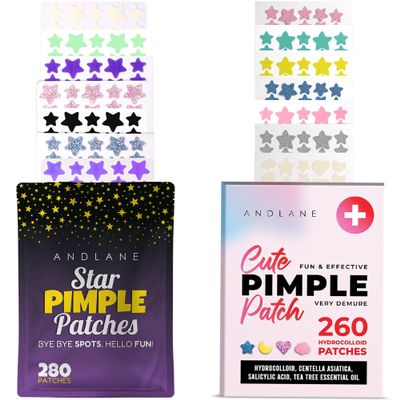 560Pcs Cute Pimple Patches for Face - Hydrocolloid Acne Blemish Pimple Patches Cute Stars - Glitter, Regular, Glow in the Dark, Translucent 7 Colors, 3 Sizes Zit Stickers