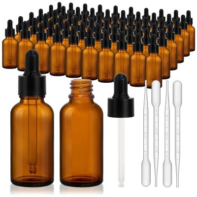 KEYWING 60 Pack 1oz Eye Dropper Bottles  30ml Leakproof Amber Glass Bottles for Essential Oils, Tinctures, Hair Oil, Travel Liquids