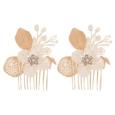 Beaupretty 2pcs Stunning Wedding Hair Comb with Rhinestones and Pearls Elegant Bridal Accessories for Special Occasions Leaf Design Hair Jewelry for Brides