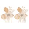 Beaupretty 2pcs Stunning Wedding Hair Comb with Rhinestones and Pearls Elegant Bridal Accessories for Special Occasions Leaf Design Hair Jewelry for Brides view 1