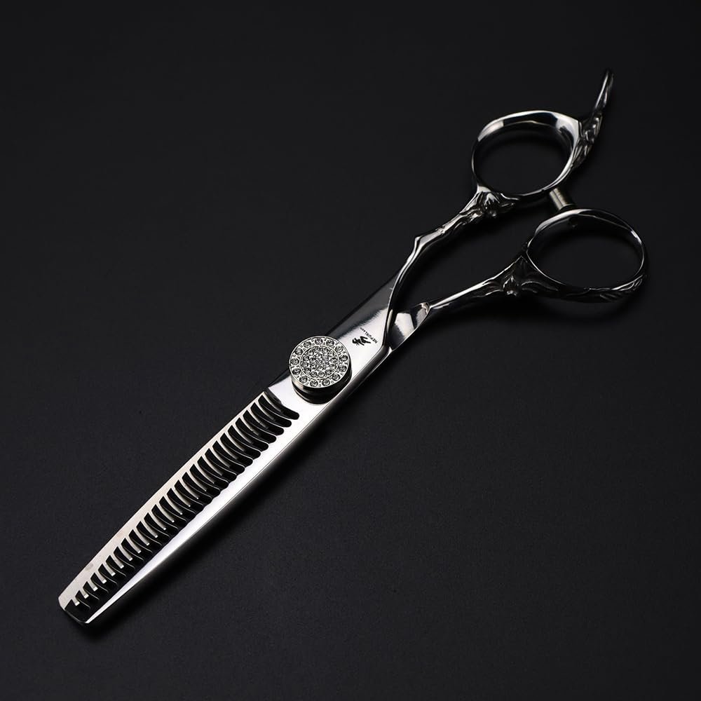 6.0-Inch Floral Handle Hair Cutting Scissors - 17.5cm JP440C Stainless Steel Professional Shears with Antler Tooth Thinning Blade,B (B)