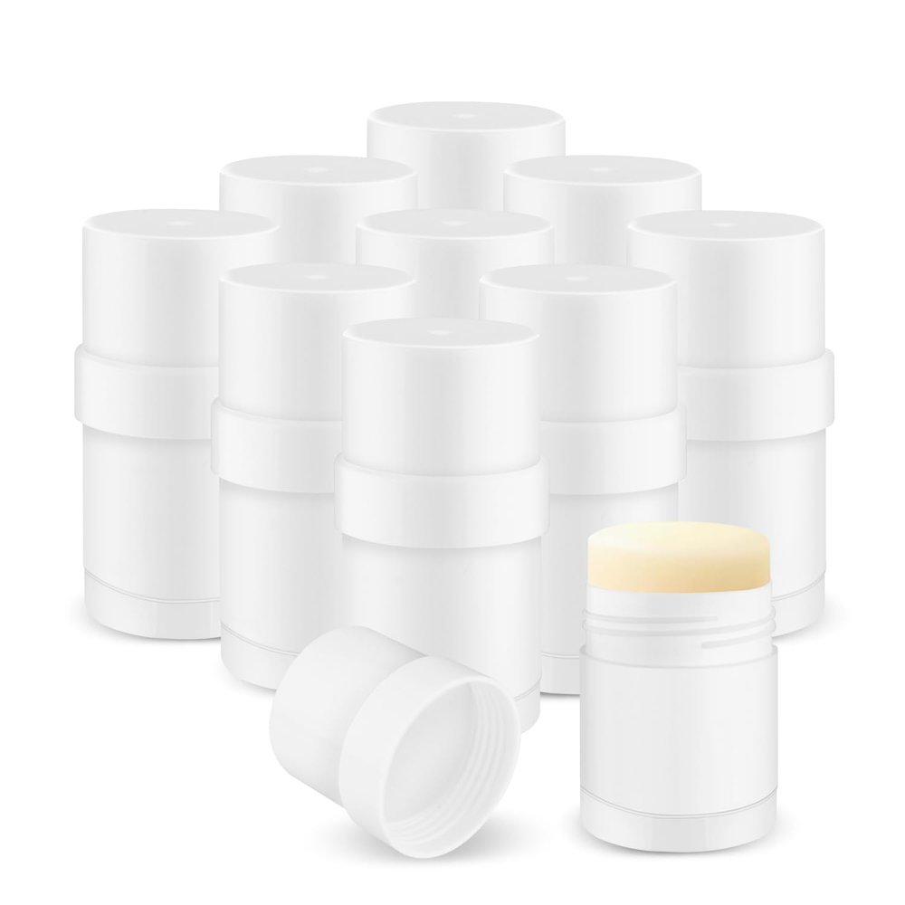 10 Pack 30g/1oz Empty Platic Deodorant Containers Top-Fill Deodorant Bottles Refillable Twist-Up Deodorant Tubes For DIY Deodorant Lip Balm Aromatherapy Lotion Stick (white)
