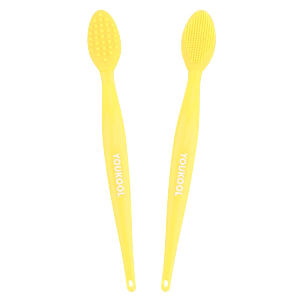 Lip Scrub Brush,Double-Sided Silicone Exfoliating Lip Brush Tool for Smoother and Fuller Lip Appearance,Yellow,2pcs