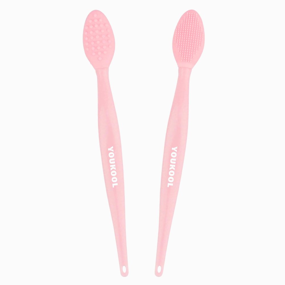 Lip Scrub Brush,Double-Sided Silicone Exfoliating Lip Brush Tool for Smoother and Fuller Lip Appearance,Pink,2pcs