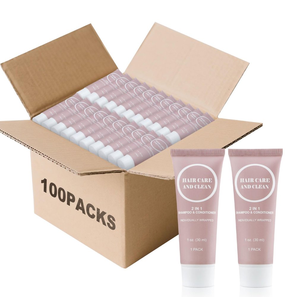 Travel Shampoo & Conditioner, 2 in 1 Shampoo Set Bulk, Small Mini Trial Size Men Women Essential Cleansing Toiletries Amenities for Hotel, Shelter/Homeless/Nursing Home/Charity 1 Fl Oz (Pack of 100