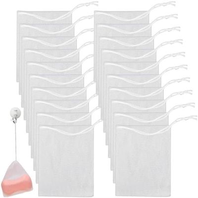 20 Pcs White Exfoliating Mesh,Soap Saver Pouch Bags Mesh Soap Bag Soap,Handmade Soap Net Bags with Drawstring Meshs Foaming Net Soaps Sack Bags for Bath and Shower,Cleansers Bathing Accessories