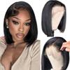 13x4 HD Lace Front Bob Wig Human Hair Straight Glueless Transparent Lace Pre Plucked with Baby Hair 12 Inch 180% Density 10A Natural Color Bob Wigs for Women view 1