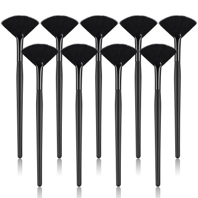 9 Pieces Facial Fan Mask Brushes, Soft Facial Applicator Brushes Tools for Peel Glycolic Makeup for Mud Cream(Full Black)