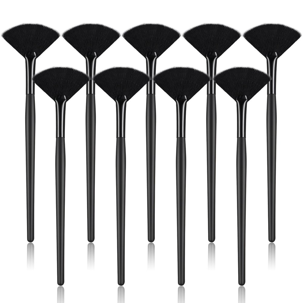 9 Pieces Facial Fan Mask Brushes, Soft Facial Applicator Brushes Tools for Peel Glycolic Makeup for Mud Cream(Full Black)