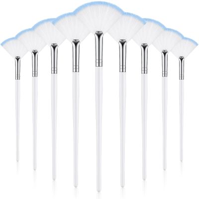 9 Pieces Facial Fan Mask Brushes, Soft Facial Applicator Brushes Tools for Peel Glycolic Makeup for Mud Cream(White Blue)